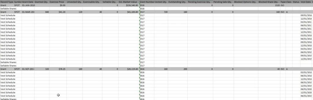 vesting schedule grant spot
