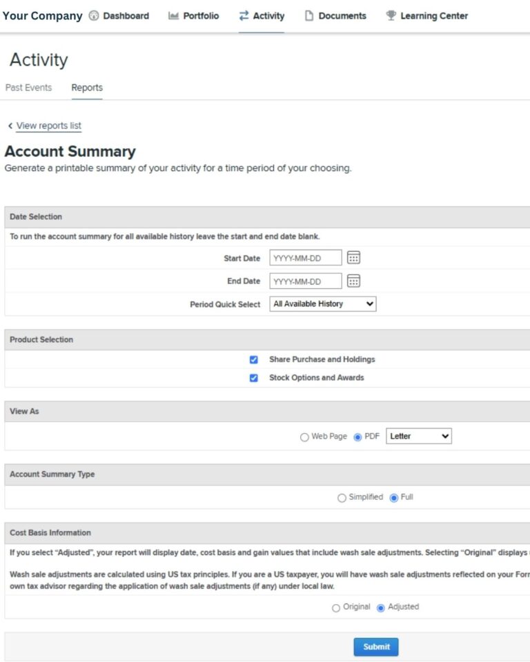 account summary report